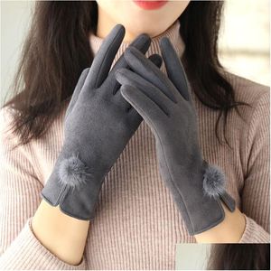 Five Fingers Gloves Suede Gloves Winter New Womens Warm Split Finger Wholesale Touch Sn Drop Delivery Fashion Accessories Hats, Scarve Otc1H