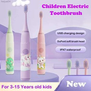 Toothbrush Children's Electric Toothbrush Colorful Cartoon IPX7 Waterproof With Replacement Heads Automatic Rechargeable Brush For Kids