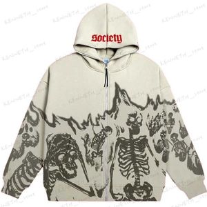 Erkek Hoodies Sweatshirts Erkekler Anime Kafatası Hoodies Kadın Vintage Gotik Zip Up Uzun Kollu Sokak Giyim Gevşek Katlar Harajuku Mektup Baskı Kapşonlu Sweatshirt T240126