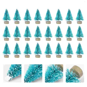 Christmas Decorations 24pcs Trees Pine Sisal Snow Frost With Wood Base Bottle Brush Tabletop Winter Ornaments Room