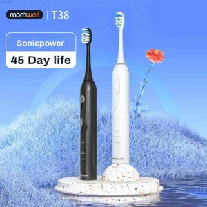 Escova de dentes mornwell elétrica sonic t38 carga usb adulto à prova dwaterproof água ultra sônica automática escova de dentes 8 escovas cabeças de substituição