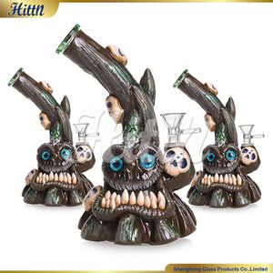 3D Hand Painting Glass Bong Beaker Base Showerhead Perc Water Bong Skull Face Tree Monster Glass Water Pipe Bubbler for Smoking 14mm Joint 8.7 Inches