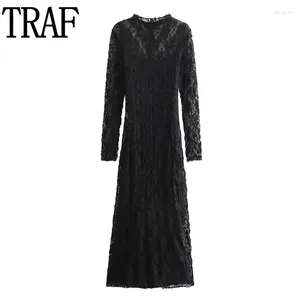 Casual Dresses Cut Out Lace Dress Woman Black Midi Bodycon Women High Neck Sexy Long For 2024 Elegant Party