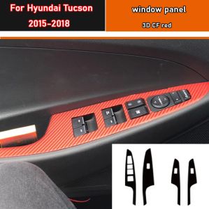 Estilo do carro preto carbono decalque botão de elevação da janela do carro interruptor painel capa guarnição adesivo 4 pçs/set para hyundai tucson 2015-2018