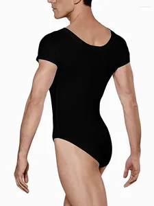 Stage Wear Mens Manga Curta Leotard One Piece Bodysuits para Dançarinos Masculinos Ginástica Spandex Preto Nylon Ballet Leotards Dancewear Atacado