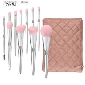 Makijaż szczotki loybj 11pcs makijaż pędzle Zestaw Diamentowy kosmetyczny pędzel proszkowy podkład Blush Contur Brow Brow Srebrne Narzędzia do piękna Q240126