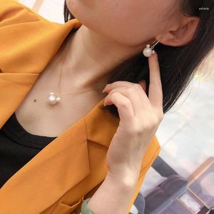 Necklace Earrings Set Natural Freshwater Pearl Pendant Exquisite Ear Hook Three-Piece