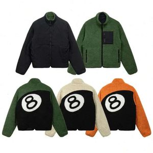 8 Ball Mens Jackets Stand Collar Thickened Double Sided Lamb Fleece Black Billiards Print Coat Jacket 536 183