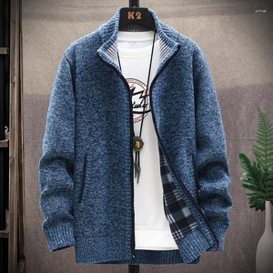 Camisolas masculinas inverno primavera lã camisola com zíper cardigan coreano jaqueta quente casaco esportes masculino jumper malha roupas marrom