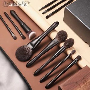 Makeupborstar Chichodo Makeup Brush-Luxurious Professional Black 11 Ebony Borstes Set-High Level Fox Goat Pony Synthetic Hair Cosmetic Tools Q240126