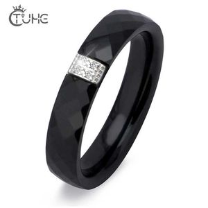 Anéis de banda exclusivos anéis pretos de cerâmica mulheres 4mm anel branco para mulheres índia pedra cristal conforto anéis de casamento noivado marca jóias 240125