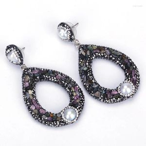 Dangle Earrings 2 PCS Tear Water Drop Pendant Luxury Jewelry Hollow Pave Colorful Crystal Rhinestone Natural Pearl Bead Earring For Women