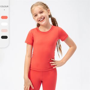 LL LEMONS Yoga Shirts Kids Short Sleeve for Girls Crew Neck Breathable Seamless Quick Dry Children Finess Sports Summer T Shirt 23207