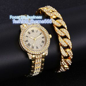 Luxo completo cristal diamante relógios pulseira conjunto masculino feminino relojes para mujer moda ouro aço cinto relógio de pulso