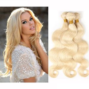 613 금발 브라질 바디 웨이브 인간 머리 직조 풀 헤드 3pcs/lot double wefts remy hair extensions