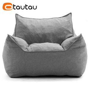 OTAUTAU Adults Thick Cotton Linen Bean Bag Cover Without Filler Floor Sofa Couch Armchair Lazy Beanbag Chair with Ottoman SF159 240118