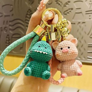 Exquisite Lovely Yarn Piglet Keychain ins Style Female Girls Schoolbag Pendant Figure Car key Chain Pendant Adorable Dinosaur Duck Bunny