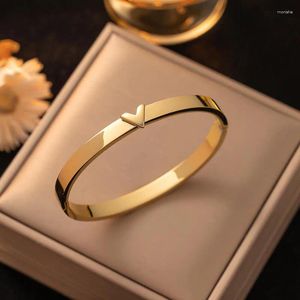 Дизайн браслета из нержавеющей стали, гладкие браслеты с буквой V для женщин, роскошные ювелирные изделия, браслет золотого цвета, подарок