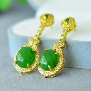 Dangle Earrings Natural Green Jade Drop Inlaid Emerald Zircon Hetian Jades Nephrite Luxury Butterfly Earring Women Fine Jewelry