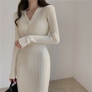 여자의 니트 가을 겨울 옷 v- 넥 여자 스웨터 드레스 한국 패션 스트리트웨어 드레스 긴 소매 탑 여자 드레스 240123