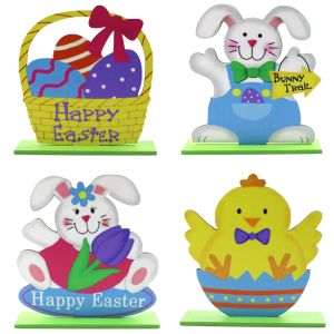 15,5 cm Easter trälornament Egg Chick Bunny Tulpan matbord Plack Party Decoration for Home Office Party Favor 0126