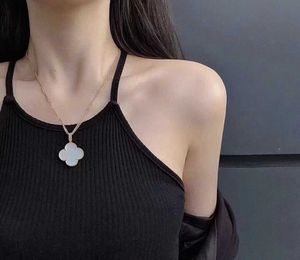 Original 1to1 Van C-A Four High Edition Leaf Grass Necklace Female V Gold Plated 18K Rose Large White Fritillaria Black Agate Pendant Grade 16DIT