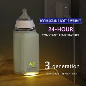 Aquecedor de garrafas recarregável, 6 níveis de ajuste de temperatura, acessórios de alimentação de leite materno, aquecedor portátil de garrafas de bebê 240125