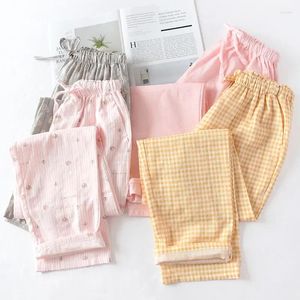 Indumenti da notte da donna Pantaloni da notte estivi primaverili Pigiama casual con doppia stampa Fondo sottile e garza per la casa in cotone da donna