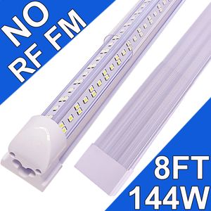 NO-RF RM 8FT 144W LED Shop Lamp T8 V Shape 6500K Cood White, T10 T12 Garage Plug and Play Clear Cover, T8 LED Tube Light para barbearia Armário de bancada usastock