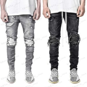 Mäns jeans 2021 Nya mäns Slim-fit rippade jeans Män målade jeans-lapp tiggare byxor Jumbo mäns hiphopbyxor storlek S-3XL T240126