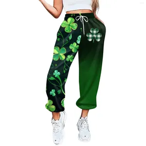 Women's Pants Female Casual St Patrick'S Print Green Clovers Waist Leggings Womens Irish Carnival Fitness Sleep Pajama Elasticated