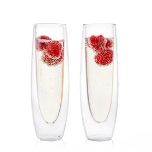 Weingläser 1 stücke Doppelwand Hitzebeständig Champagner Set Glas Tasse Stemless Funkelnde Transparente Flöte Für Hochzeit