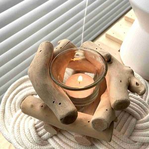 2PCS Candle Holders Wood Drift Candlesticks Glass Cup Candle Jading Stół dożyna domowa dekoracyjna kreatywność zapasy imprezowe