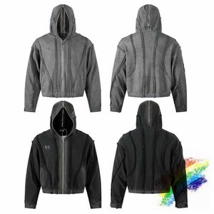 Men's Hoodies Sweatshirts Patchwork THUG CLUB Hoodie Men Women 1 1 Best Quality Washed Ash Star Moon Metal Badge Pullover J240126