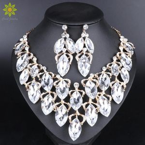 Fascino Moda Gioielli indiani Collana di cristallo Orecchini Set di gioielli da sposa per la decorazione di accessori per costumi da sposa per feste