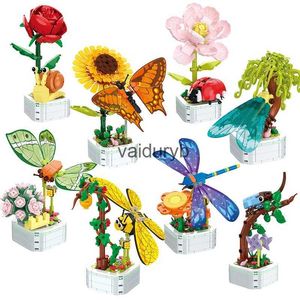 Blocchi Building Block Bouquet di fiori Tulipano perpetuo Modello 3D Decorazione domestica Pianta in vaso Assemblaggio Mattoni San Valentino Kid ld Giftsvaiduryb