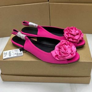 Sandalen Damenschuhe im Angebot Retro Rose Dekoration Peep Toe Damen Slingbacks Lässige große Schuhe Damen Pantoletten Flats J240126