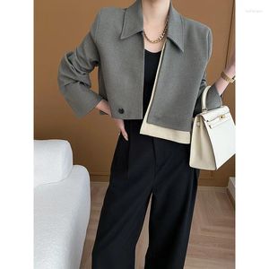 Women's Jackets Women Irregular Stitching Design Short Suit Jacket Spring Korean Fashion Chic Casual Loose Grey Long Sleeve Female