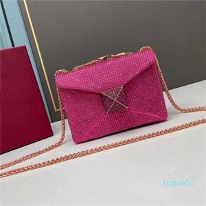 Şık elmas kakma kristal zincir büyük flep ile kadın çanta çok yönlü koltuklu deri bir omuz crossbody çanta