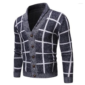 Herrtröjor 2024 Hösten/vintermode Cardigan Casual tröja Knitkläder Stor rutan