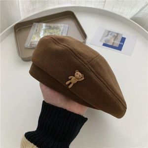 Berets Coreano Temperamento Cartoon Rosto Pequeno Outono Boina Senhora Lã Quente e Inverno Elegante Socialite Bud Chapéu