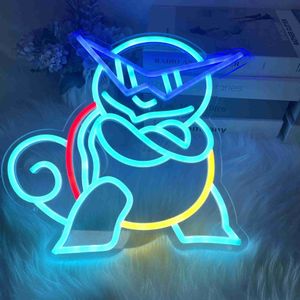 LED NEON Znak japoński anime Neon Znak żółw Kawaii Kreatywne oświetlenie oświetlenie ścienne dekoracje ścienne Dokrębla nocna lampa dla dzieci baby bar piwo znak YQ240126