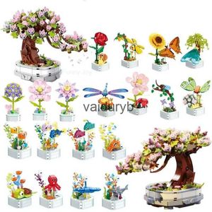 Blocos DIY Borboleta Lnsect Vaso Planta Bonsai Flor Rosa Decoração Mini Bloco de Construção Brinquedo Meninas Dia dos Namorados Natal Giftvaiduryb