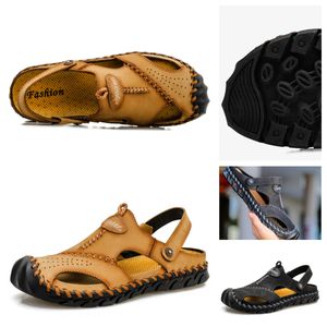 2024 New Luxury Men's Women's Casual Sandals with Strap Slippers Leather Women's Agate Black Brown Beach Shoes 38-48