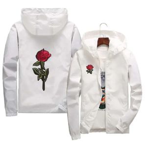 Куртка с розой, ветровка, мужская и женская куртка, новая модная верхняя одежда с белыми и черными розами, пальто 58