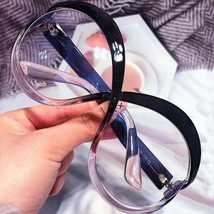 Güneş Gözlüğü Çerçeveleri Vintage Anti Mavi Işık Büyük boy T-şekilli gözlükler Moda Moda Yuvarlak İçi Boş Kedi Göz Gözlükleri Çerçeve Kadın Tonları
