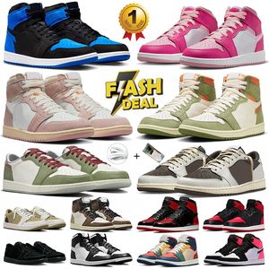 С Box Jumpman 1 Баскетбольная обувь 1S женщин людей Милан Mid Чикаго Toe High Dark Mocha сатинИорданияРетро розовый Бесстрашный кроссовки