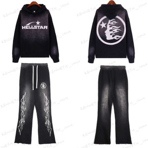 Tute da uomo Hellstar Set da uomo Set da donna Pantaloni con cappuccio Stile invernale Y2K Modello stampato Hip-hop Tinta unita T240126