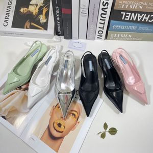 Women Pumps Designer Slingbacks Pump High Heel Sandals Patent Leather Slides On Sexy Pointed Toe Wedding Office Shoes Screen-Printed Leather Trianglees Top Quality