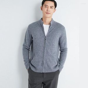 Herrtröjor toppklass Pure Goat Cashmere Jackets man Knitwears Vinter varma manliga standardkardigans